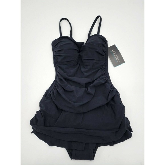 NWT Profile By Gottex Black Ruffled V-Neck One Piece Swim Suit Size 6 - Picture 3 of 12